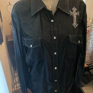 Cowgirl Western Shirt Rhinestone Cross Size XL